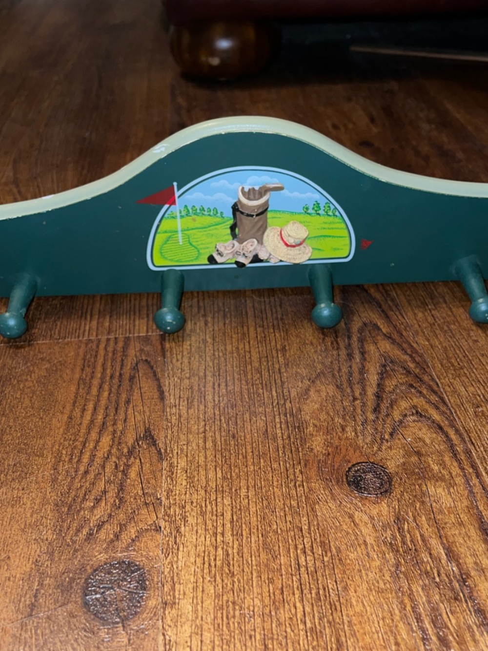 Vintage Golf Retro Green Wooden Painted Wall Plaque Decor Hat Rack - Picture 2 of 10